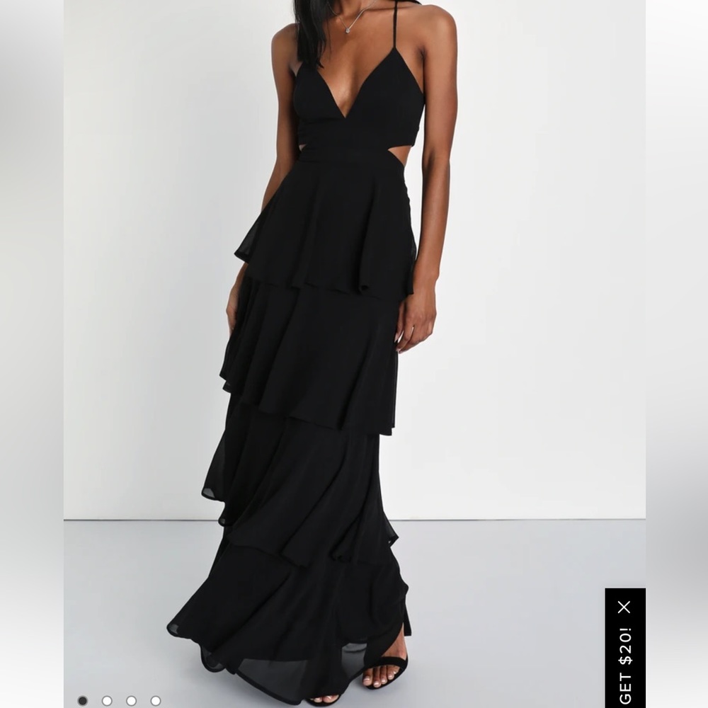 Lulu’s Tier and Now Black Tie-Back Tiered Maxi Dress